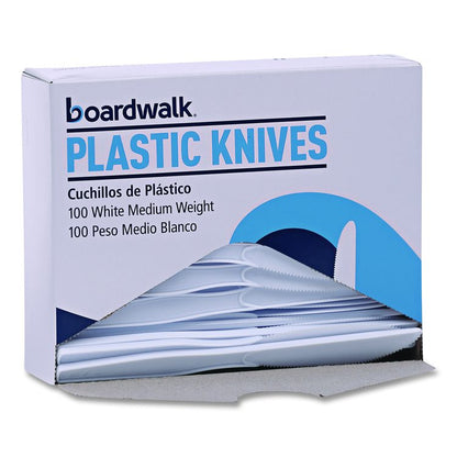 Mediumweight Polystyrene Cutlery, Knife, Plastic, White, 100/Box
