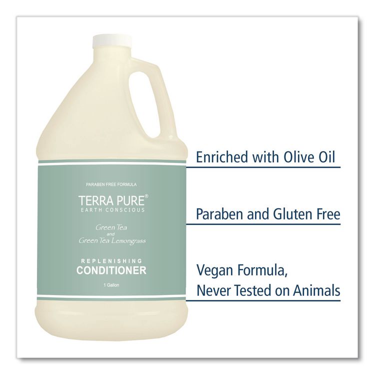 Terra Pure Conditioner Gallon, Green Tea Lemongrass Scent, 1 gal Bottle, 4/Carton
