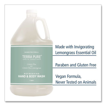 Terra Pure Body Wash Gallon, Green Tea Lemongrass, 1 gal Bottle, 4/Carton