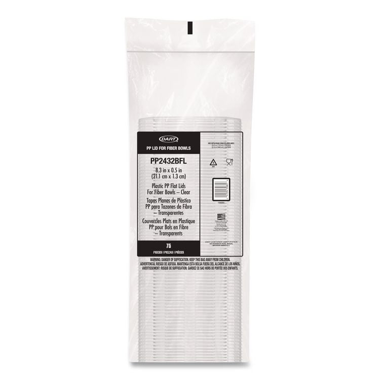 Plastic Lids for Compostable Fiber Containers, For 24 to 32 oz Containers, 8.28" Diameter x 0.51" h, Clear, 300/Carton