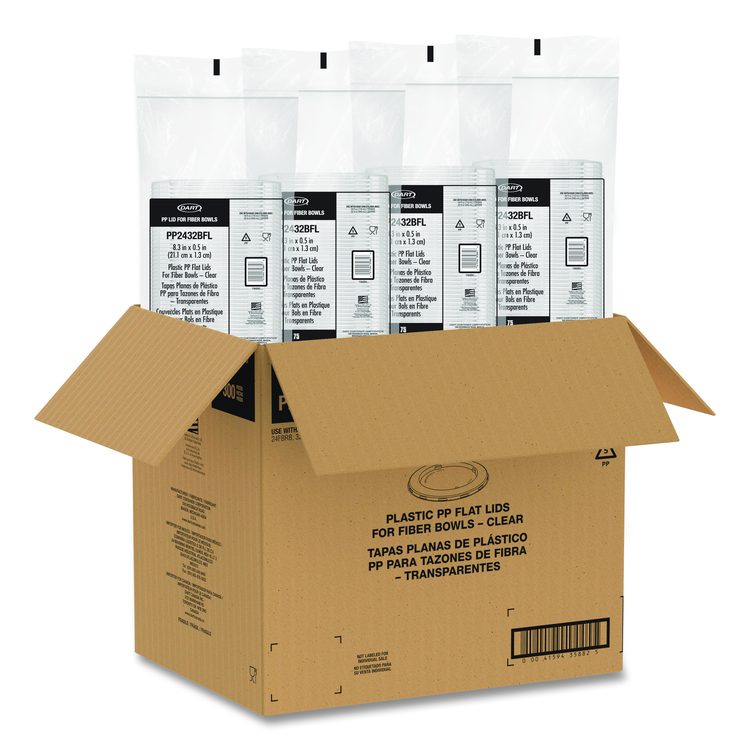 Plastic Lids for Compostable Fiber Containers, For 24 to 32 oz Containers, 8.28" Diameter x 0.51" h, Clear, 300/Carton
