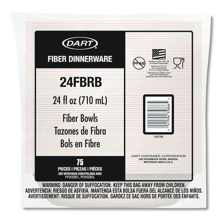 Compostable Fiber Containers, ProPlanet Seal, Bowl, 24 oz, Natural, 300/Carton