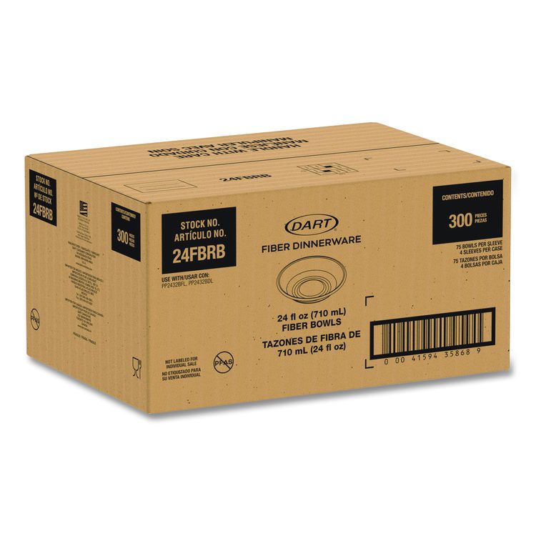 Compostable Fiber Containers, ProPlanet Seal, Bowl, 24 oz, Natural, 300/Carton