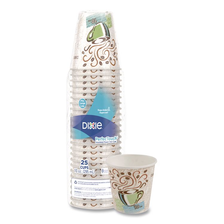 PerfecTouch Paper Hot Cups, 10 oz, Coffee Haze Design, 25/Sleeve, 20 Sleeves/Carton