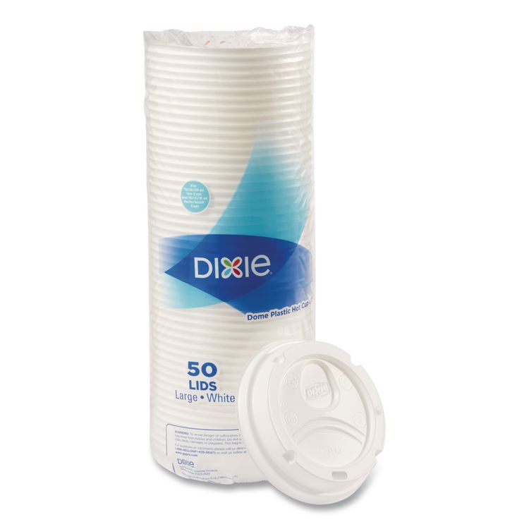 Dome Drink-Thru Lids, Fits 10 oz to 20 oz Dixie Hot Cups, Plastic, White, 100/Pack
