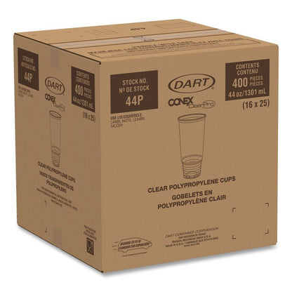 Conex ClearPro Plastic Cold Cups, ProPlanet Seal, 44 oz, Clear, 400/carton