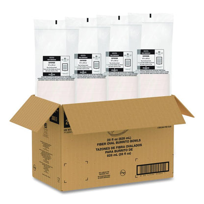 Compostable Fiber Containers, Pro Planet Seal, Bowl, 28 oz, Natural, 300/Carton