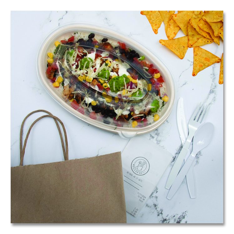 Compostable Fiber Containers, Pro Planet Seal, Bowl, 28 oz, Natural, 300/Carton