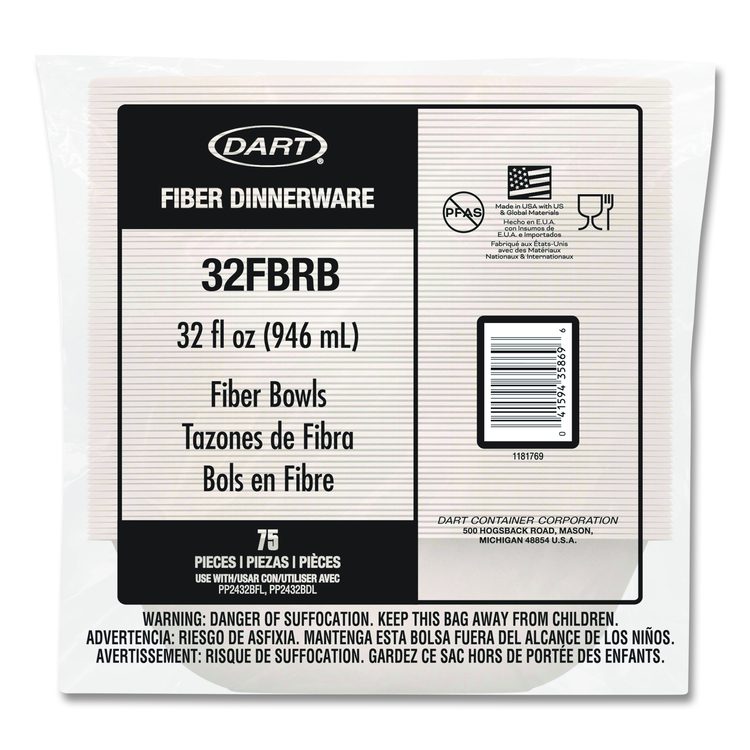 Compostable Fiber Containers, ProPlanet Seal, Bowl, 32 oz, Natural, 300/Carton