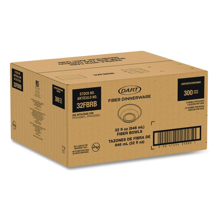 Compostable Fiber Containers, ProPlanet Seal, Bowl, 32 oz, Natural, 300/Carton