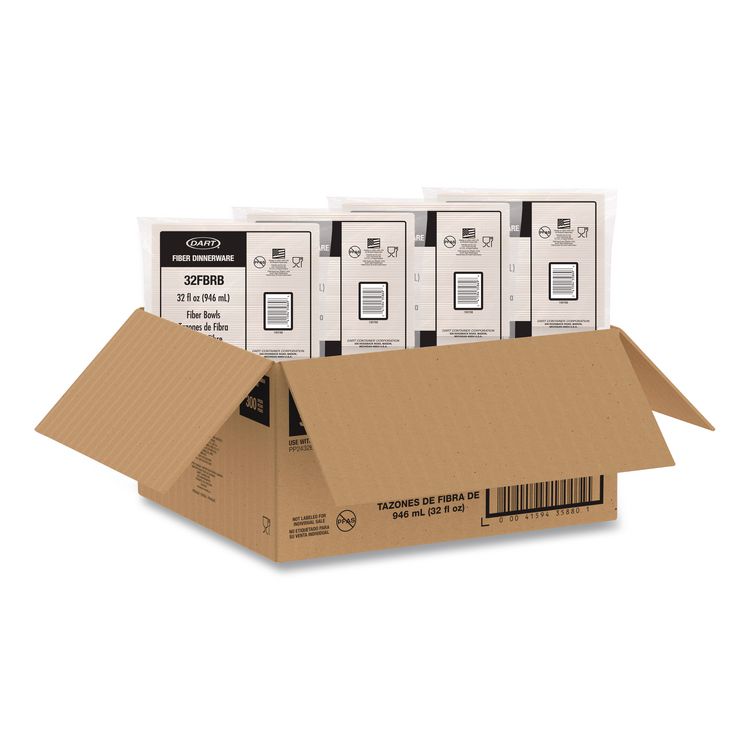 Compostable Fiber Containers, ProPlanet Seal, Bowl, 32 oz, Natural, 300/Carton