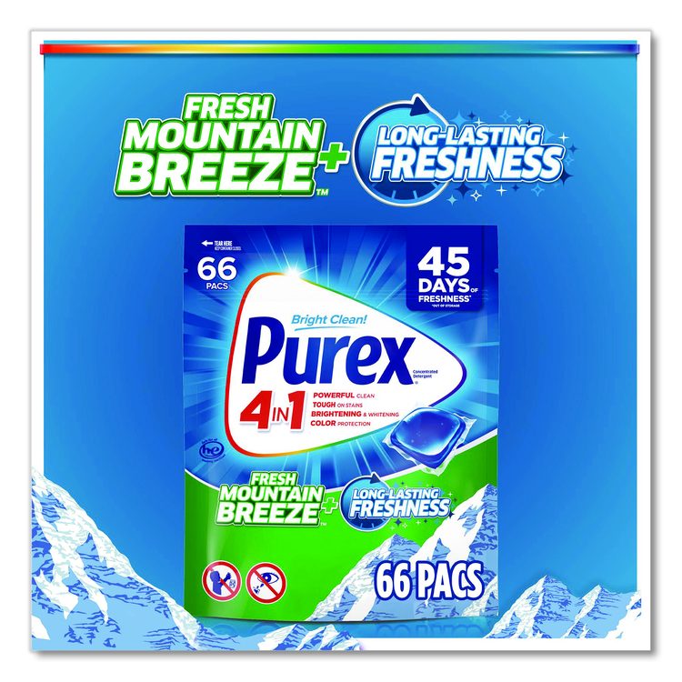 4-in-1 HE Laundry Detergent Pacs, Fresh Mountain Breeze Scent, 66 Pods/Bag, 4 Bags/Carton