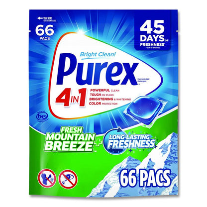 4-in-1 HE Laundry Detergent Pacs, Fresh Mountain Breeze Scent, 66 Pods/Bag, 4 Bags/Carton