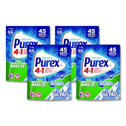 4-in-1 HE Laundry Detergent Pacs, Fresh Mountain Breeze Scent, 66 Pods/Bag, 4 Bags/Carton
