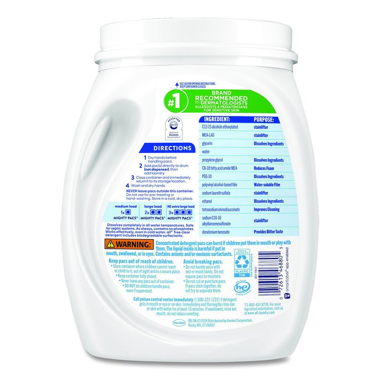MIGHTY PACS Free Clear HE Laundry Detergent, 60 Pods/Tub, 4 Tubs/Carton