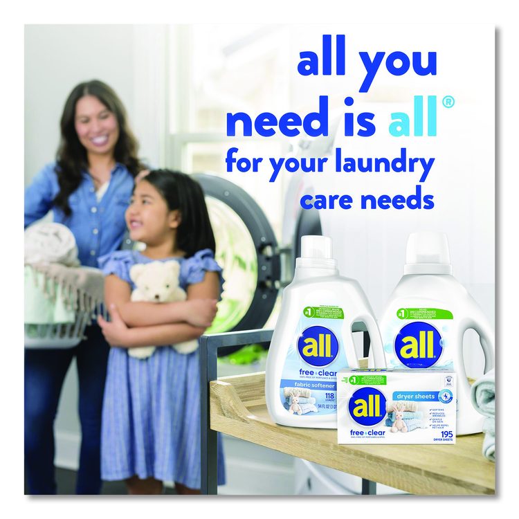 Free Clear Dryer Sheets, Fragrance Free, 195 Sheets/Pack, 6 Packs/Carton