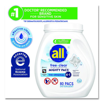 MIGHTY PACS Free Clear HE Laundry Detergent, 80 Pods/Tub, 4 Tubs/Carton