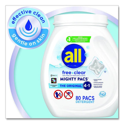 MIGHTY PACS Free Clear HE Laundry Detergent, 80 Pods/Tub, 4 Tubs/Carton