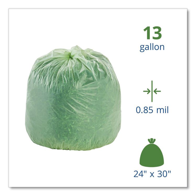 EcoSafe-6400 Bags, 13 gal, 0.85 mil, 24" x 30", Green, 45/Box