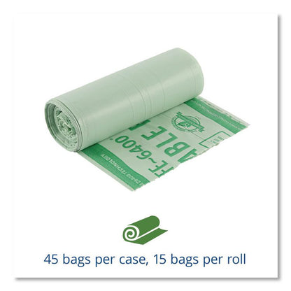 EcoSafe-6400 Bags, 13 gal, 0.85 mil, 24" x 30", Green, 45/Box