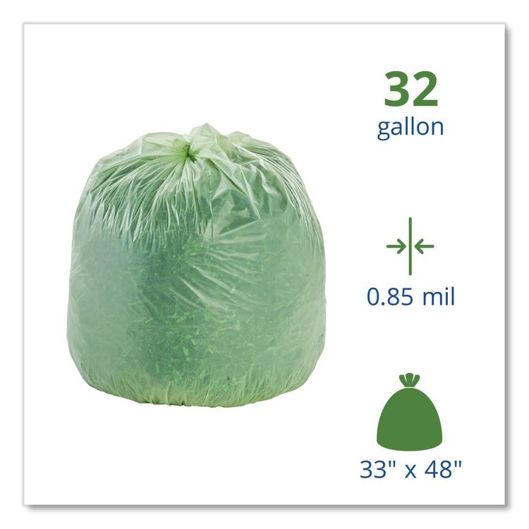 EcoSafe-6400 Bags, 32 gal, 0.85 mil, 33" x 48", Green, 50/Box