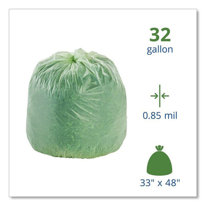 EcoSafe-6400 Bags, 32 gal, 0.85 mil, 33" x 48", Green, 50/Box