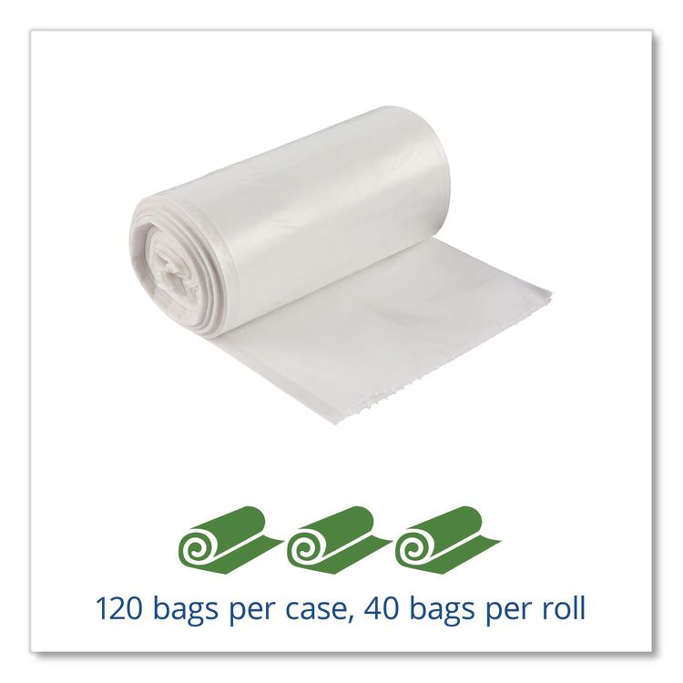 Controlled Life-Cycle Plastic Trash Bags, 13 gal, 0.7 mil, 24" x 30", White, 120/Box