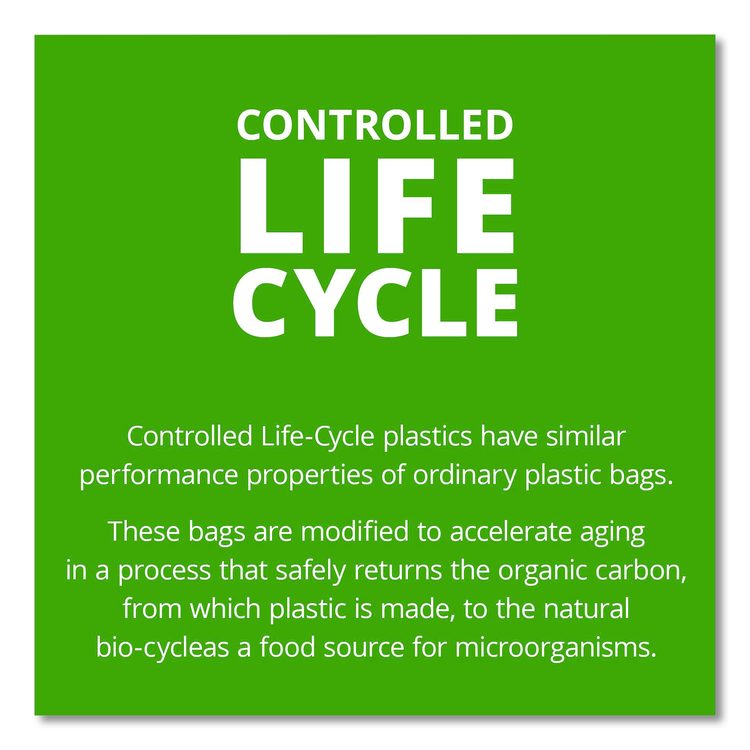 Controlled Life-Cycle Plastic Trash Bags, 13 gal, 0.7 mil, 24" x 30", White, 120/Box