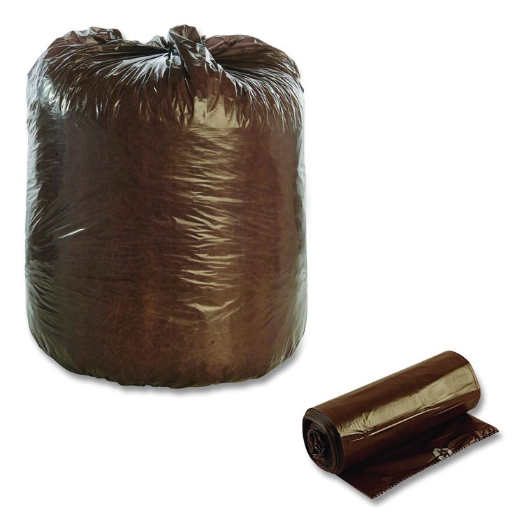 Controlled Life-Cycle Plastic Trash Bags, 30 gal, 0.8 mil, 30" x 36", Brown, 60/Box