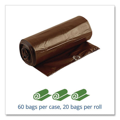 Controlled Life-Cycle Plastic Trash Bags, 30 gal, 0.8 mil, 30" x 36", Brown, 60/Box
