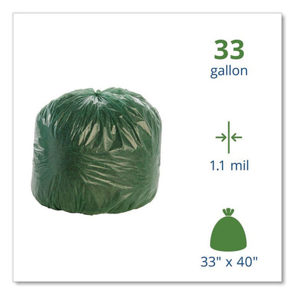 Controlled Life-Cycle Plastic Trash Bags, 33 gal, 1.1 mil, 33" x 40", Green, 40/Box