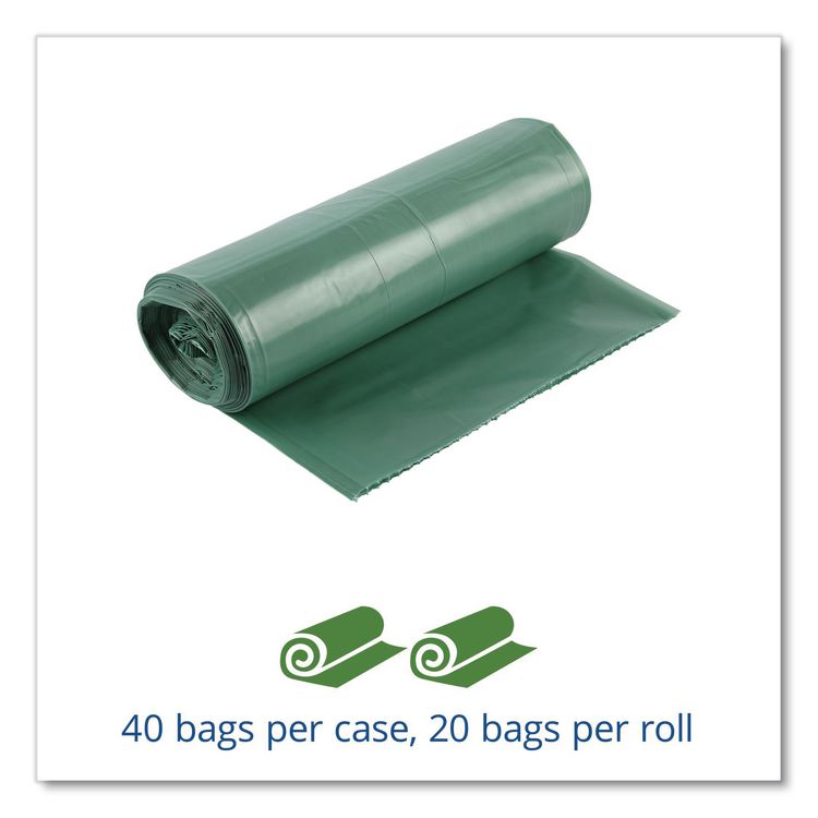 Controlled Life-Cycle Plastic Trash Bags, 33 gal, 1.1 mil, 33" x 40", Green, 40/Box