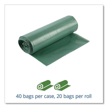 Controlled Life-Cycle Plastic Trash Bags, 33 gal, 1.1 mil, 33" x 40", Green, 40/Box