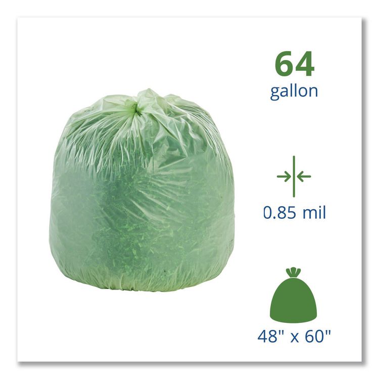 EcoSafe-6400 Bags, 64 gal, 0.85 mil, 48" x 60", Green, 30/Box
