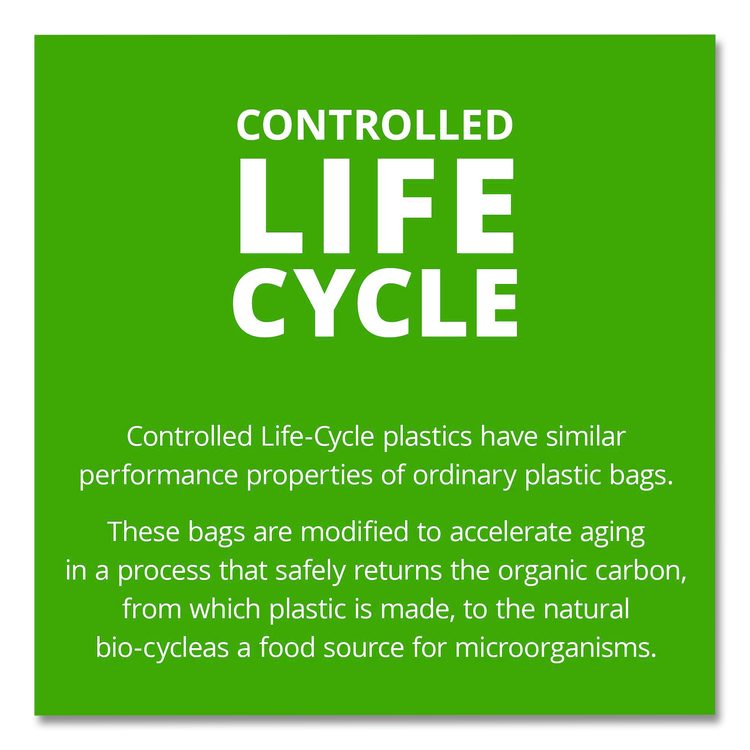 Controlled Life-Cycle Plastic Trash Bags, 33 gal, 1.1 mil, 33" x 40", Green, 40/Box