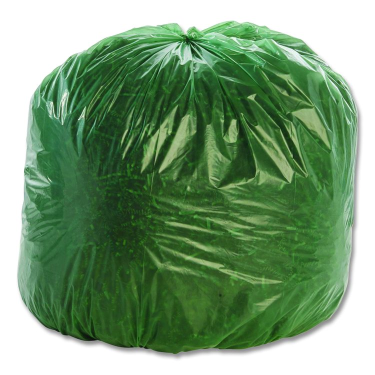 Controlled Life-Cycle Plastic Trash Bags, 33 gal, 1.1 mil, 33" x 40", Green, 40/Box