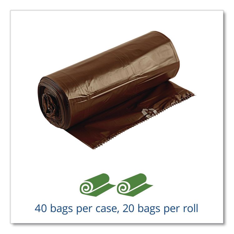Controlled Life-Cycle Plastic Trash Bags, 39 gal, 1.1 mil, 33" x 44", Brown, 40/Box