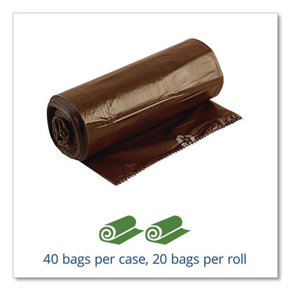 Controlled Life-Cycle Plastic Trash Bags, 39 gal, 1.1 mil, 33" x 44", Brown, 40/Box