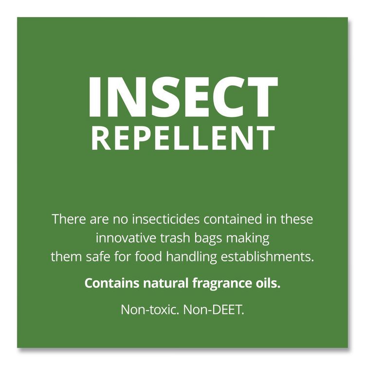 Insect-Repellent Trash Bags, 55 gal, 2 mil, 37" x 52", Black, 65/Box