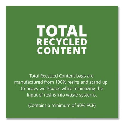 Total Recycled Content Plastic Trash Bags, 60 gal, 1.5 mil, 36" x 58", Black/Brown, 100/Carton