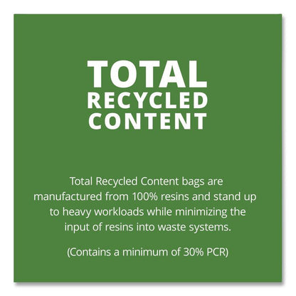 Total Recycled Content Plastic Trash Bags, 60 gal, 1.5 mil, 38" x 60", Black/Brown, 100/Carton