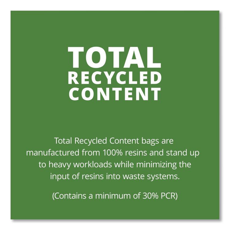 Total Recycled Content Plastic Trash Bags, 56 gal, 1.5 mil, 43" x 49", Black/Brown, 100/Carton