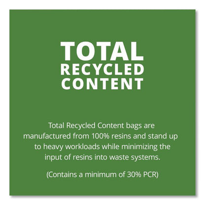 Total Recycled Content Plastic Trash Bags, 56 gal, 1.5 mil, 43" x 49", Black/Brown, 100/Carton