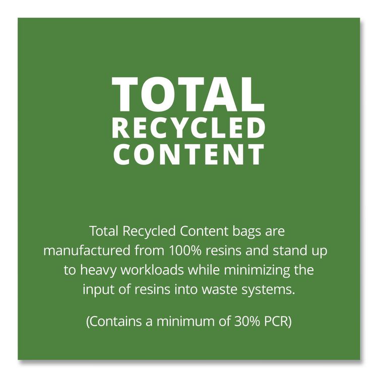 Total Recycled Content Plastic Trash Bags, 65 gal, 1.5 mil, 50" x 51", Black/Brown, 100/Carton