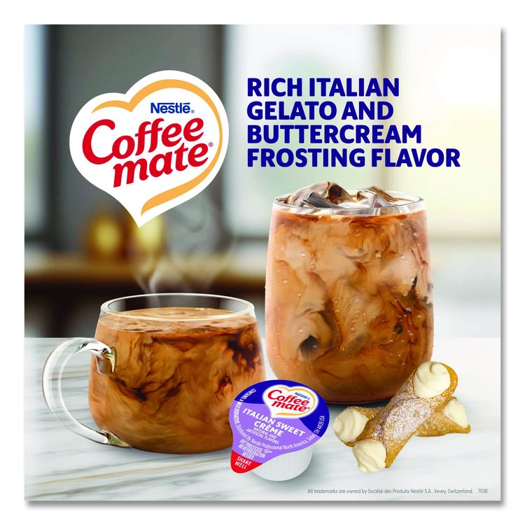 Bulk Liquid Coffee Creamer, Italian Sweet Cream, 0.38 oz Mini Cups, 180/Carton