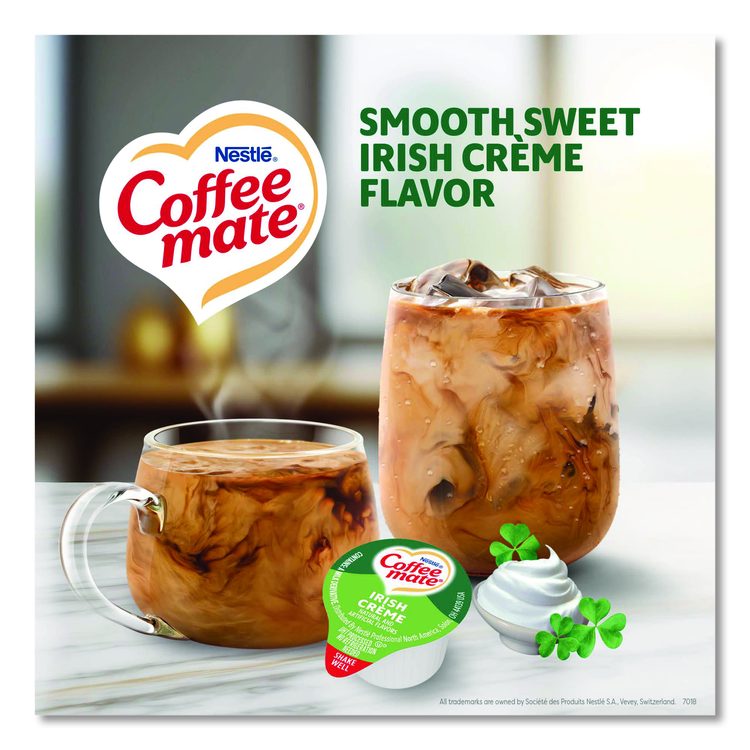 Bulk Liquid Coffee Creamer, Irish Cream, 0.38 oz Mini Cups, 180/Carton