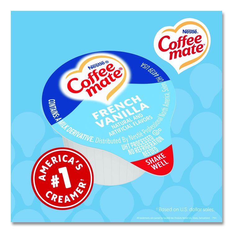 Liquid Coffee Creamer, French Vanilla, 0.38 oz Mini Cups, 180/Carton