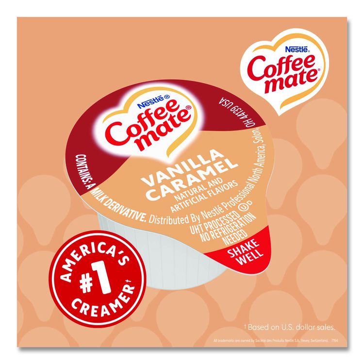Bulk Liquid Coffee Creamer, Vanilla Caramel, 0.38 oz Mini Cups, 180/Carton