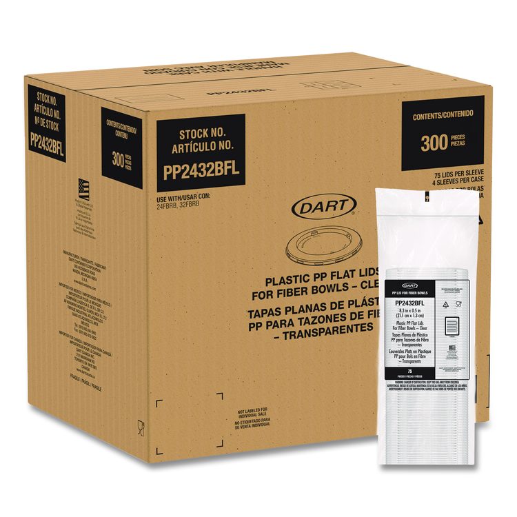 Plastic Lids for Compostable Fiber Containers, For 24 to 32 oz Containers, 8.28" Diameter x 0.51" h, Clear, 300/Carton