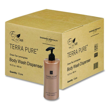 Terra Pure Body Wash Air Pump, Green Tea Lemongrass, 16.23 oz Bottle, 12/Carton